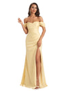 Sexy Off The Shoulder Satin Side Slit Mermaid Long Formal Wedding Guest Dresses