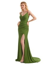 Sexy Mermaid Side Slit Stretchy Jersey Long Formal Bridesmaid Dresses Online