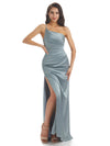 Simple Soft Satin One Shoulder Side Slit Mermaid Long Formal Prom Dresses Sale