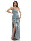 Silky Soft Satin One Shoulder Side Slit Mermaid Long Wedding Bridesmaid Dresses On Sale