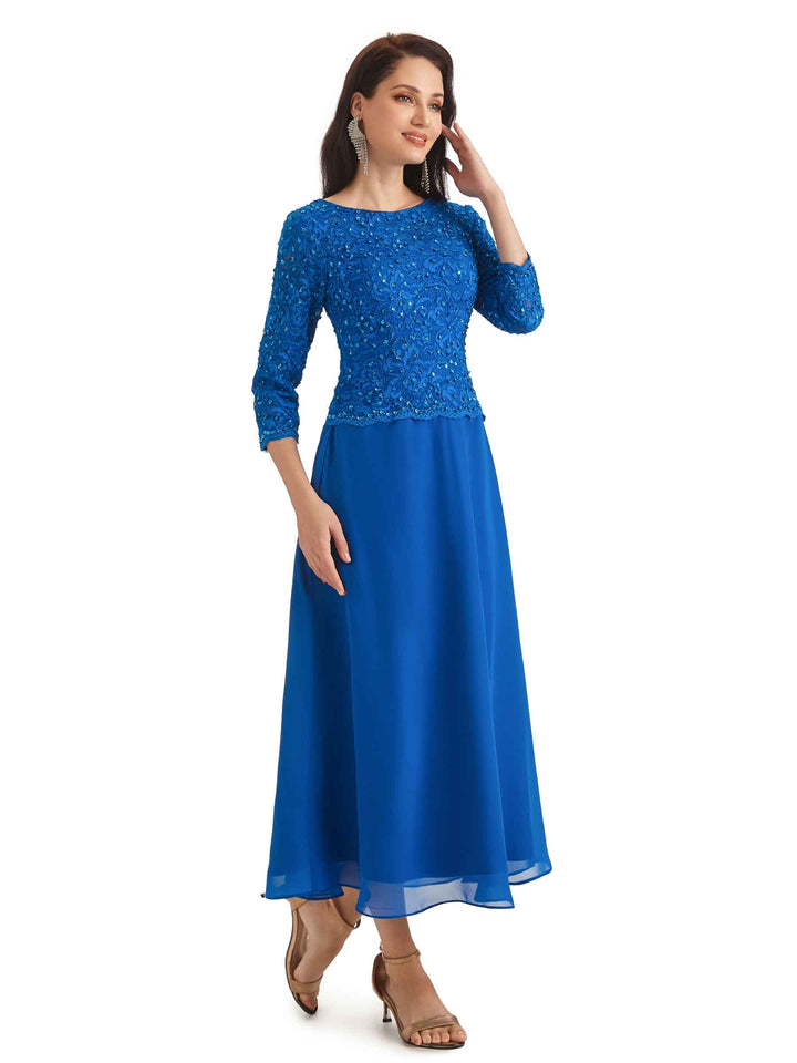 Elegant A-Line Chiffon Lace 3/4 Sleeve Short Groom of The Bride Dresses