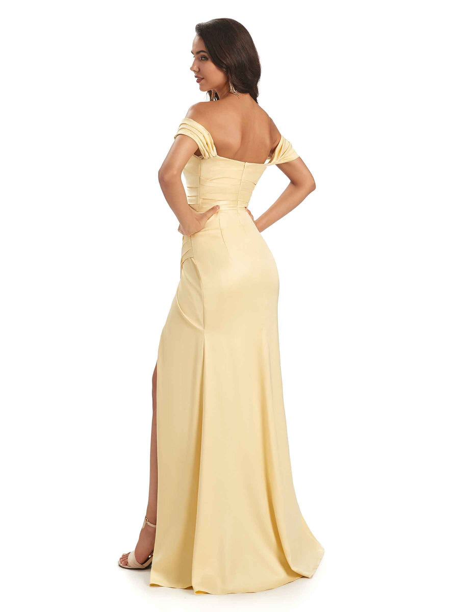 Sexy Off Shoulder Sweetheart Satin Side Slit Mermaid Long Prom Dresses Online
