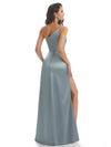 Simple Soft Satin One Shoulder Side Slit Mermaid Long Formal Prom Dresses Sale