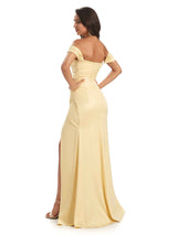 Sexy Off The Shoulder Satin Side Slit Mermaid Long Formal Wedding Guest Dresses