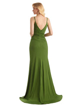 Sexy Mermaid Side Slit Stretchy Jersey Long Formal Bridesmaid Dresses Online