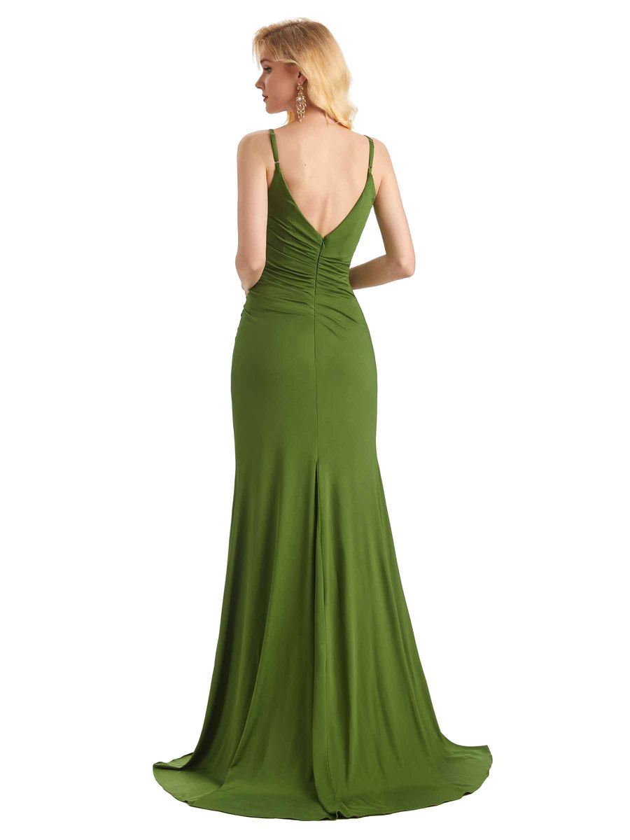 Sexy Mermaid Side Slit Stretchy Jersey Long Formal Bridesmaid Dresses Online