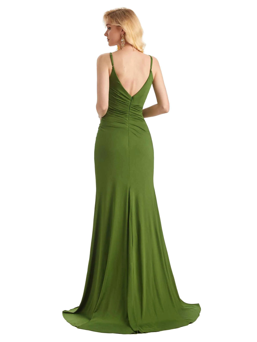 Sexy Mermaid Side Slit Stretchy Jersey Long Formal Prom Dresses 2023
