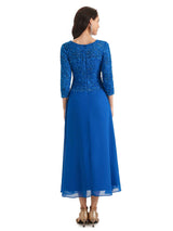 Elegant A-Line Chiffon Lace 3/4 Sleeve Short Groom of The Bride Dresses