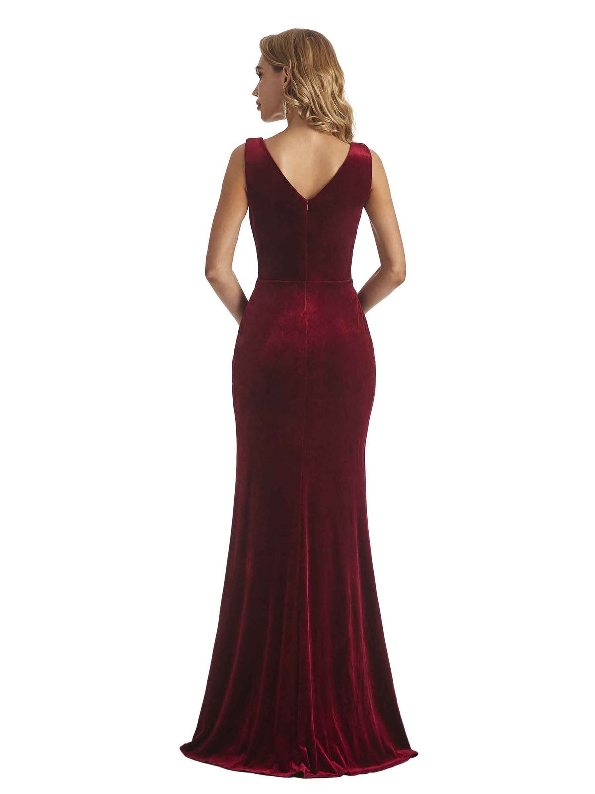 Elegant Mermaid V-neck Side Split Unique Velvet Long Bridesmaid Dresses Online