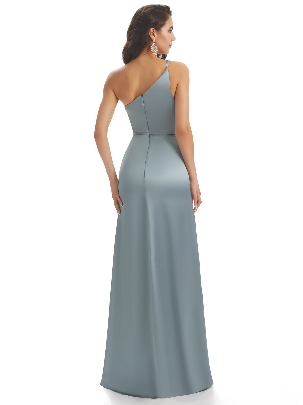 Simple Soft Satin One Shoulder Side Slit Mermaid Long Prom Dresses