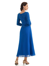 Elegant A-Line Chiffon Lace 3/4 Sleeve Short Groom of The Bride Dresses