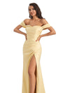 Sexy Off The Shoulder Satin Side Slit Mermaid Long Party Prom Dresses Online Sale