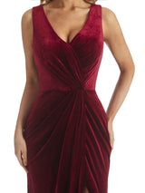 Elegant Mermaid V-neck Side Split Unique Velvet Long Wedding Guest Dresses