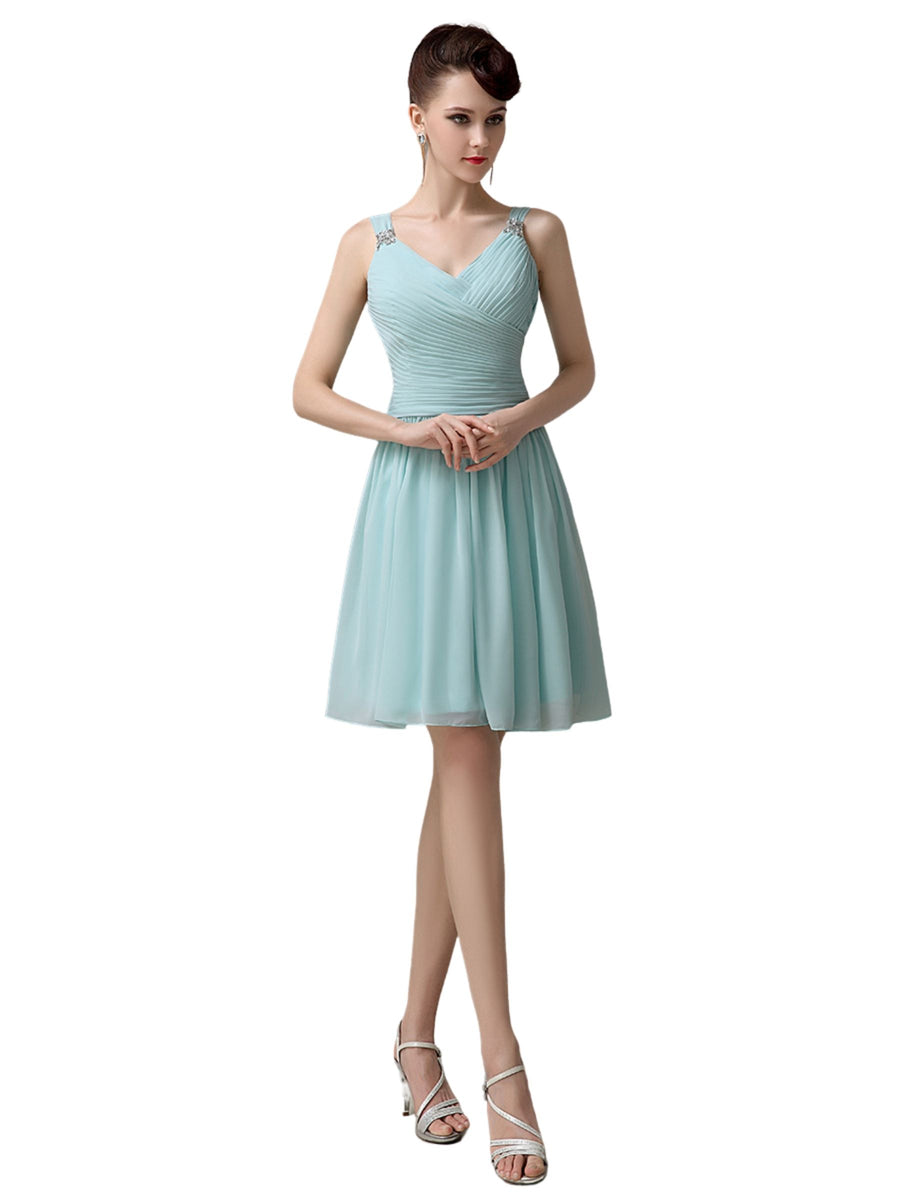 Chiffon Sexy V-neck A-line Knee-Length Short Bridesmaid Dresses