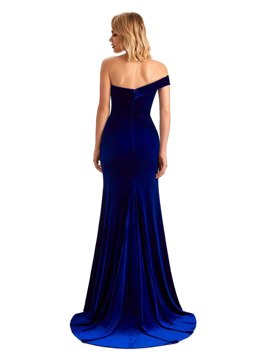 Sexy Side Slit Mermaid One Shoulder Velvet Long Bridesmaid Dresses