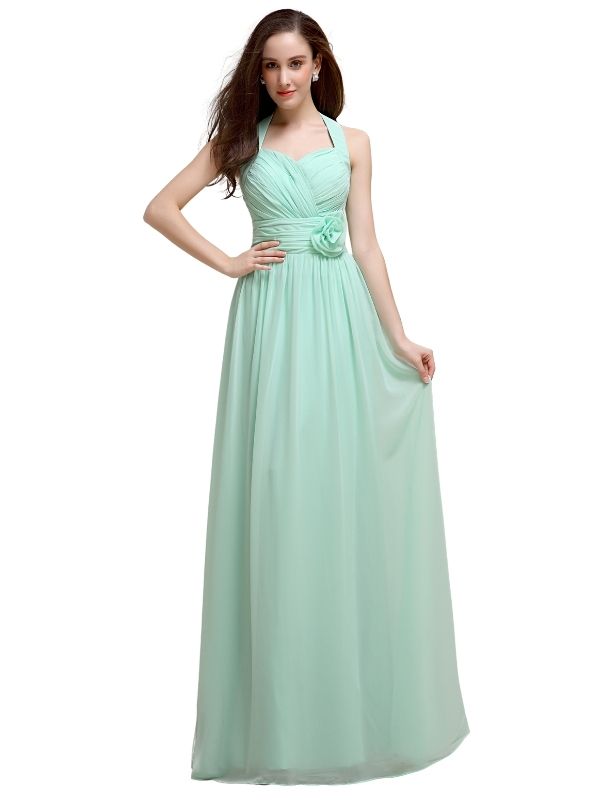 Pretty A-line Chiffon Hatler Floor-Length Long Bridesmaid Dresses