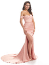 Sexy Side Slit Soft Satin With Off Shoulder Maxi Long Mermaid Formal Prom Dresses Sale