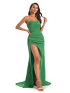 Sexy Strapless Sweetheart Satin Long Mermaid Formal Prom Dresses Sale With Slit Online
