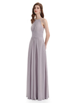 Charming Halter Floor Length Long Chiffon Bridesmaid Dresses