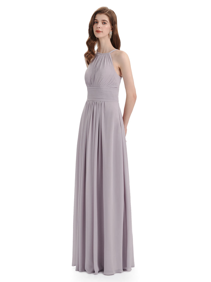 Charming Halter Floor Length Long Chiffon Bridesmaid Dresses