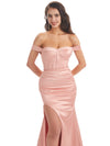 Sexy Side Slit Soft Satin Off The Shoulder Long Mermaid Wedding Guest Attire Female