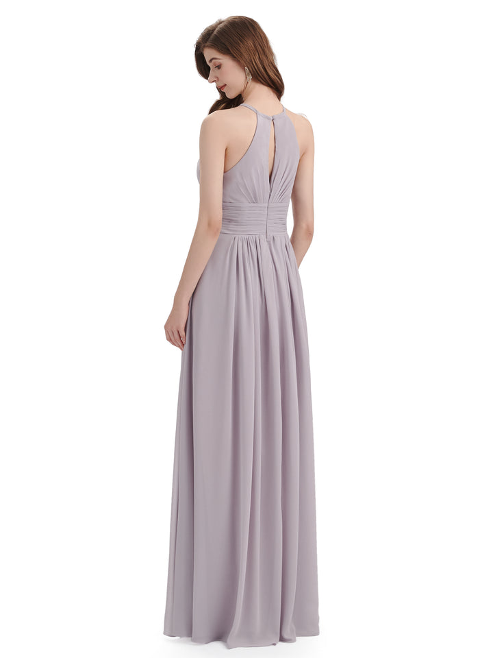 Charming Halter Floor Length Long Chiffon Bridesmaid Dresses