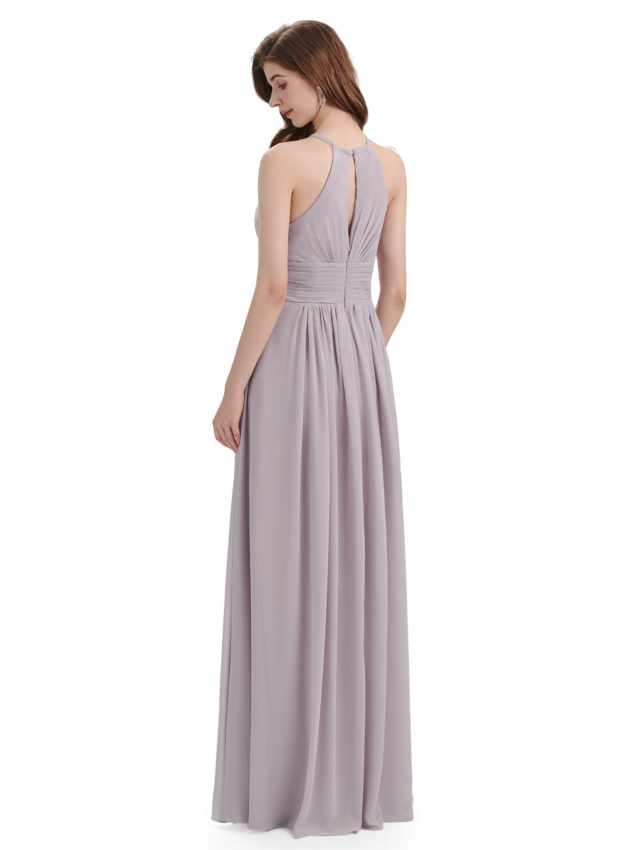 Charming Halter Floor Length Long Chiffon Bridesmaid Dresses