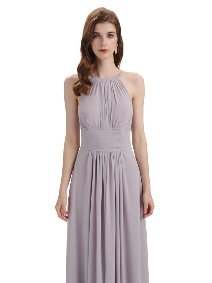 Charming Halter Floor Length Long Chiffon Bridesmaid Dresses