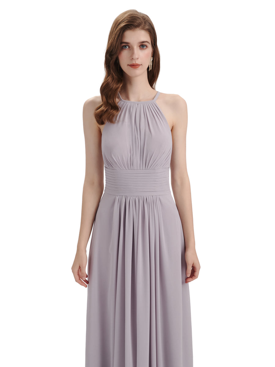 Charming Halter Floor Length Long Chiffon Bridesmaid Dresses