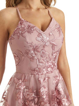 Pink Cute Spaghetti Straps V-neck Lace Short Party Prom Dresses