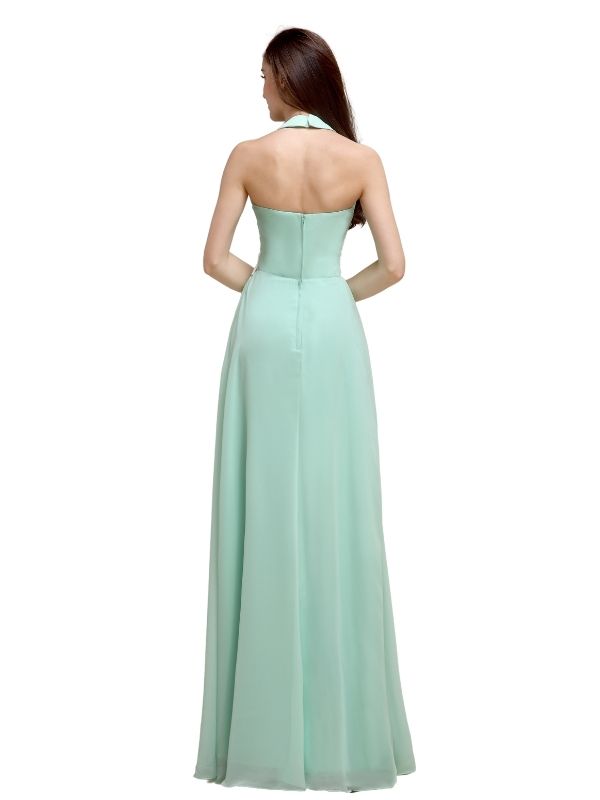 Pretty A-line Chiffon Hatler Floor-Length Long Bridesmaid Dresses