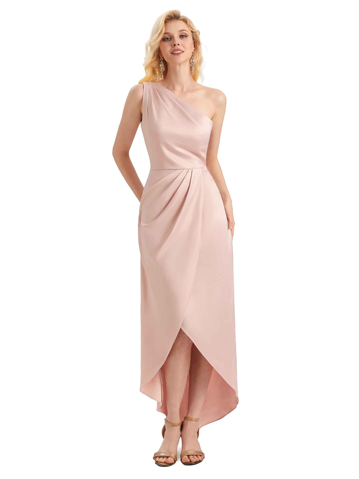Sexy Soft Satin One Shoulder Asymmetrical Midi Party Prom Dresses