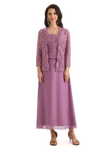 Elegant A-line Lace Tea Length Mother of The Bride Dresses With Lace Jacket