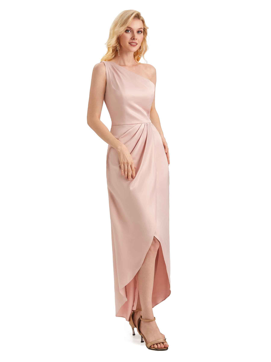 Sexy Soft Satin One Shoulder Asymmetrical Midi Party Prom Dresses