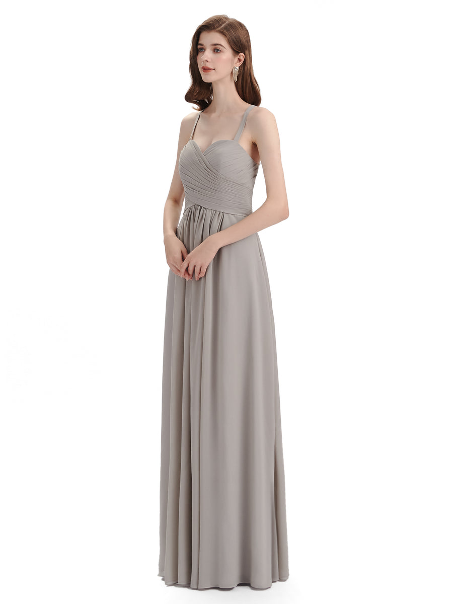 Elegant Spaghetti Strap Sweetheart Floor Length Bridesmaid Dresses