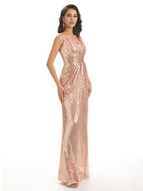 Sparkly V-neck Sequin Long Mermaid Bridesmaid Dresses Online