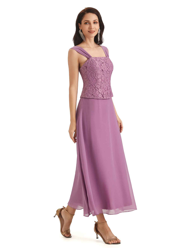 Elegant A-line Lace Tea Length Mother of The Bride Dresses With Lace Jacket