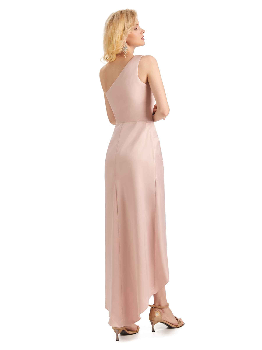 Sexy Soft Satin One Shoulder Asymmetrical Midi Party Prom Dresses