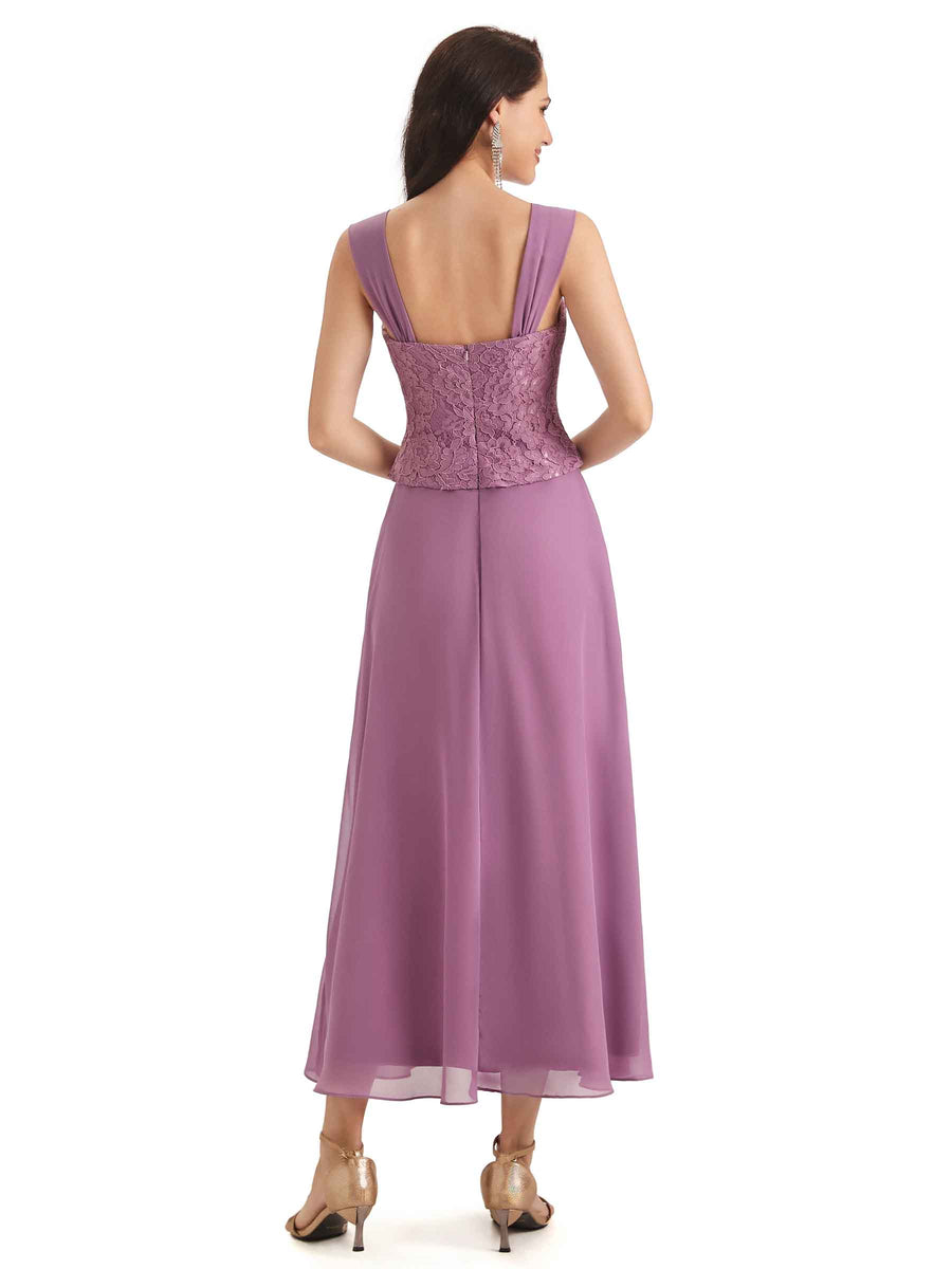 Elegant A-line Lace Tea Length Mother of The Bride Dresses With Lace Jacket