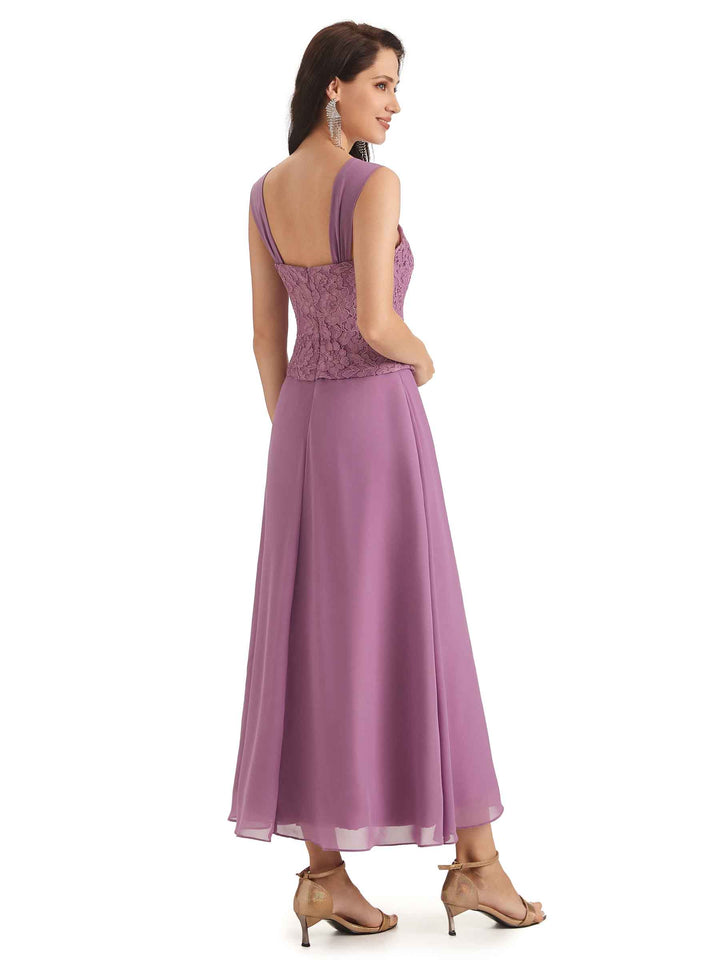 Elegant A-line Lace Tea Length Mother of The Bride Dresses With Lace Jacket