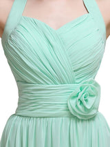 Pretty A-line Chiffon Hatler Floor-Length Long Bridesmaid Dresses
