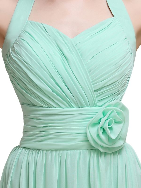 Pretty A-line Chiffon Hatler Floor-Length Long Bridesmaid Dresses