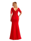 Elegant Mermaid Chiffon Side Slit Half Sleeves Lace Long Mother of the Brides Dresses Online