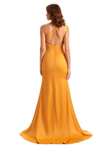 Elegant One Shoulder Mermaid Popular Side-Slit Satin Unique Satin Maxi Dress