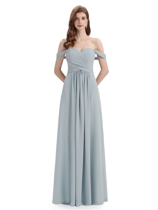 A-line Off-The-Shoulder Sweetheart Floor Length Bridesmaid Dresses