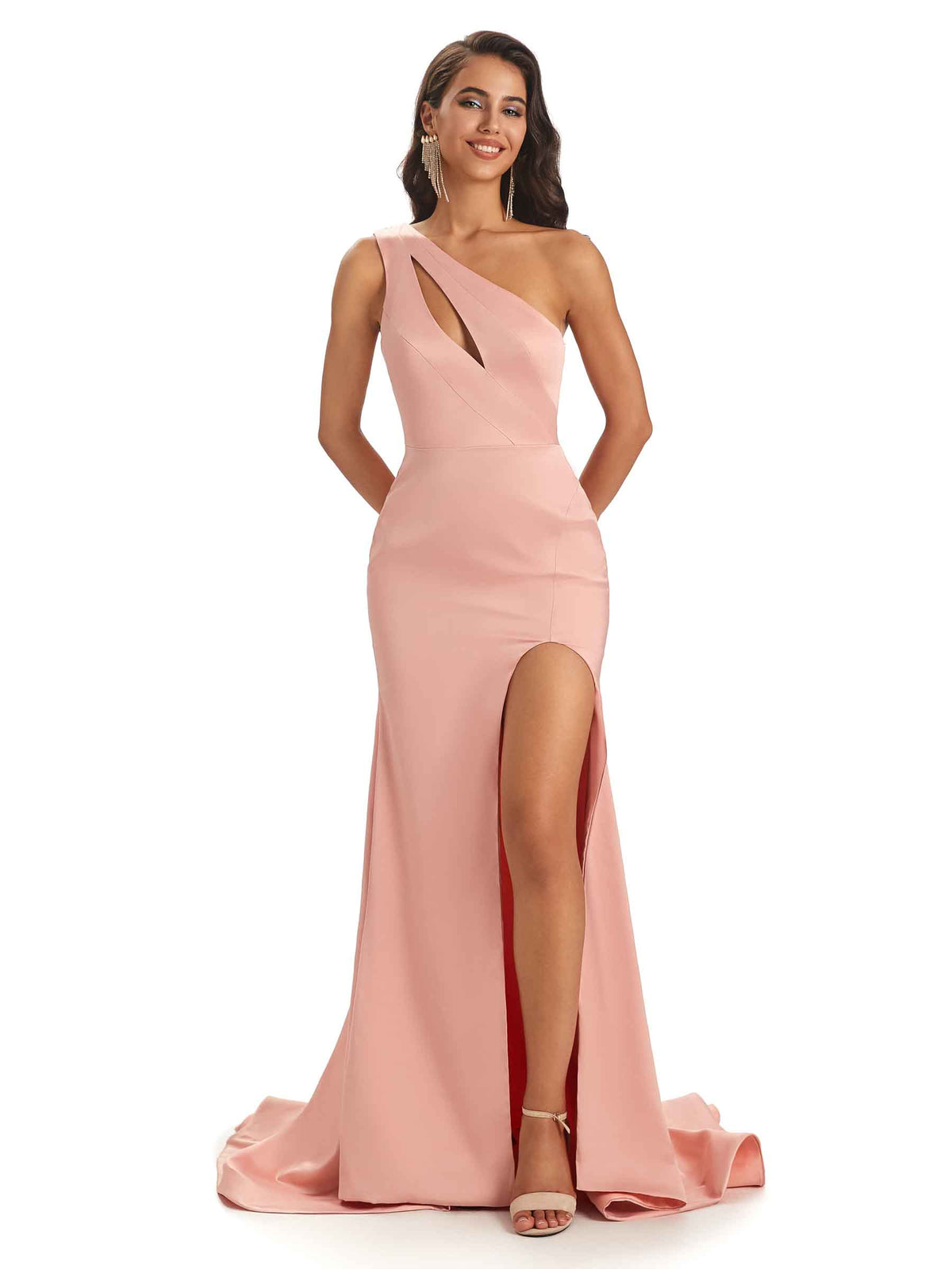 Sexy Soft Satin Side Slit One Shoulder Maxi Long Mermaid Bridesmaid Dresses