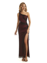 Sexy Red Black Sheath One Shoulder Side Slit Floor-length Long Party Prom Dresses