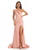 Sexy Satin One Shoulder Long Mermaid Formal Prom Dresses With Slit Online Sale