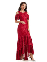 Sexy Mermaid Cold Shoulder High Low Lace Mother of The Bride Dresses