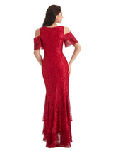 Sexy Mermaid Cold Shoulder High Low Lace Mother of The Bride Dresses